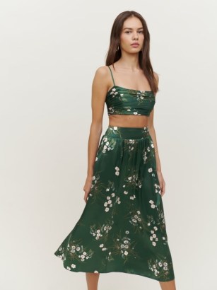 Reformation Carrie Silk Two Piece in Buena ~ green floral fashion sets ~ women’s summer occasion co-ord ~ feminine event clothes
