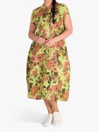 John Lewis chesca Linen Floral Cocoon Midi Dress, Lime – gently drapes – floral flourish – framed with a smart collar and short sleeves