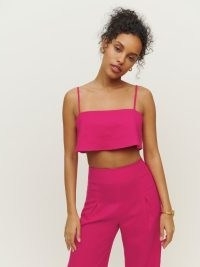 Reformation Cleo Linen Two Piece in Corvette / hot pink fashion co-ord sets