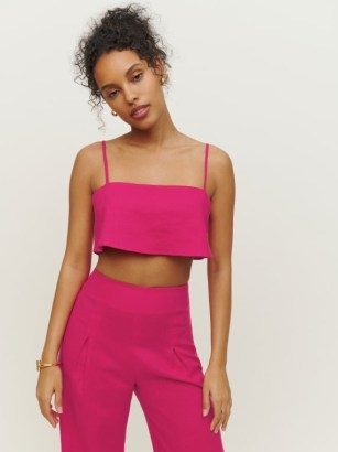 Reformation Cleo Linen Two Piece in Corvette / hot pink fashion co-ord sets - flipped