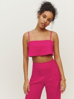 Reformation Cleo Linen Two Piece in Corvette / hot pink fashion co-ord sets