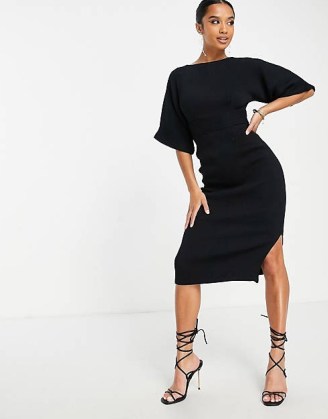 Closet London Petite ribbed pencil mini dress in black | chic LBD | sophisticated party fashion | women’s evening clothes at asos