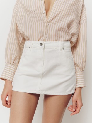 Reformation Cowboy Denim Micro Mini Skirt Vintage White | super short skirts - flipped