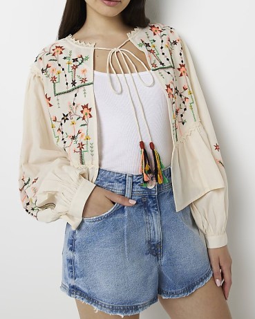 RIVER ISLAND CREAM EMBROIDERED JACKET ~ floral cotton bohemian style jackets ~ peasant inspired fashion ~ boho summer clothes - flipped