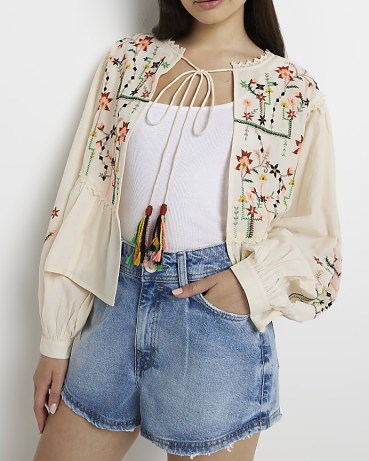 RIVER ISLAND CREAM EMBROIDERED JACKET ~ floral cotton bohemian style jackets ~ peasant inspired fashion ~ boho summer clothes