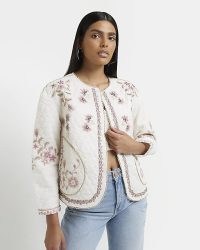 RIVER ISLAND CREAM FLORAL EMBROIDERED JACKET / womens quilted jackets