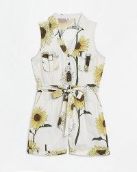 RIVER ISLAND CREAM FLORAL UTILITY PLAYSUIT / sleeveless tie waist playsuits / utilitarian inspired fashion / collared with front button fastening