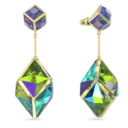 SWAROVSKI Curiosa drop earrings Green, Gold-tone plated ~ multicolored crystal drops ~ statement jewellery with coloured cryatals - flipped