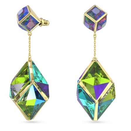 SWAROVSKI Curiosa drop earrings Green, Gold-tone plated ~ multicolored crystal drops ~ statement jewellery with coloured cryatals