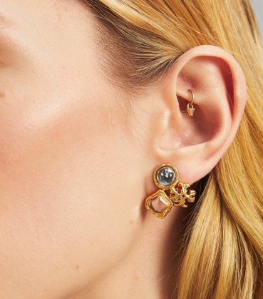 Tory Burch ROXANNE CLUSTER STUD EARRING ~ designer studs ~ 18k gold-plated brass and resin earrings - flipped