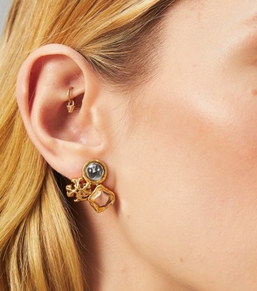 Tory Burch ROXANNE CLUSTER STUD EARRING ~ designer studs ~ 18k gold-plated brass and resin earrings