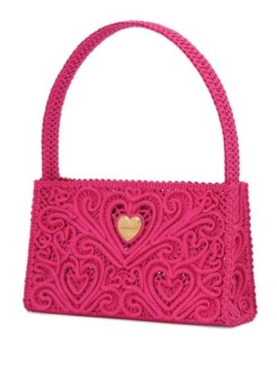 Dolce & Gabbana cordonetto lace shoulder bag – hot pink designer bags – small heart design handbag – farfetch – luxe top handle handbags - flipped