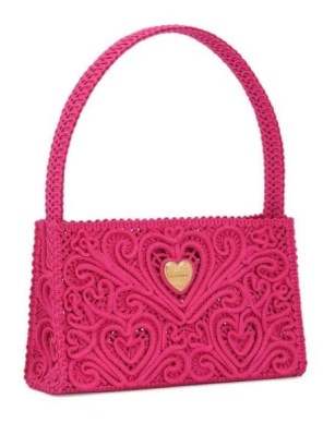 Dolce & Gabbana cordonetto lace shoulder bag – hot pink designer bags – small heart design handbag – farfetch – luxe top handle handbags