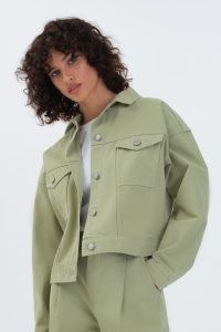 ALIGNE FERUZA OVERSIZED DENIM JACKET IN KHAKI | womens green relaxed fit drop shoulder jackets | women’s organic cotton fashion | utility style clothes