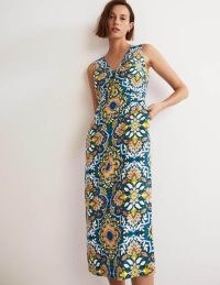 Boden Fiona Column Dress Chesapeake Bloomsbury – sleeveless V-neck bold floral print midi dresses