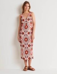 Boden Fiona Column Dress / sleeveless floral print midi dress / women’s summer clothes