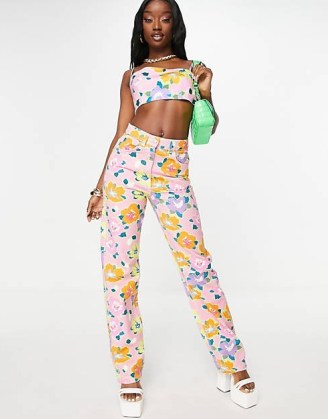 Gbemi teni straight leg jeans co-ord in floral print | womens denim fashion | flower prints | high rise waist | women’s clothes at asos - flipped