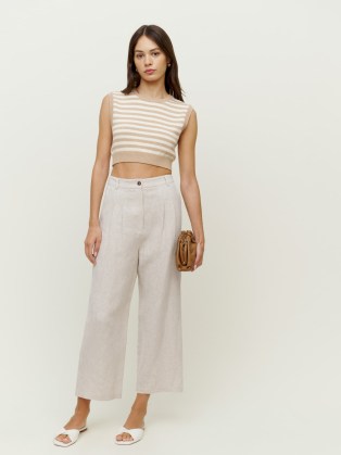 Reformation Genevieve Linen Pant in Oatmeal / effortlessly chic summer look / women’s stylish relaxed cropped leg trousers / womens minimalist crop hem pants / dress up or down summer fashion - flipped