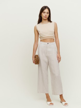 Reformation Genevieve Linen Pant in Oatmeal / effortlessly chic summer look / women’s stylish relaxed cropped leg trousers / womens minimalist crop hem pants / dress up or down summer fashion