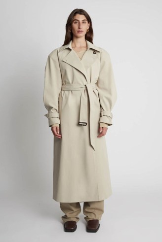 CAMILLA AND MARC George Trench Coat in Oyster | women’s stylish outerwear | coats with voluminous raglan sleeves and oversized shoulders | modern classic style clothing