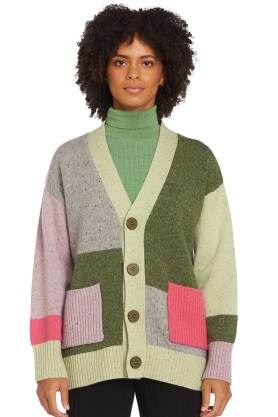 gorman ELLEN SPLICED CARDI – women’s multicoloured colour block cardigans – colourblock knitwear – relaxed fit – drop shoulder – using rws non-mulesed merino wool – merino blend yarn - flipped