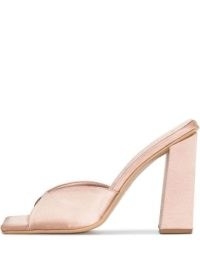 GIABORGHINI chunky open-toe 125mm sandals / taupe pink square toe satin mules / luxe block heels / womens shoes at FARFETCH