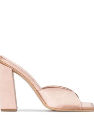 GIABORGHINI chunky open-toe 125mm sandals / taupe pink square toe satin mules / luxe block heels / womens shoes at FARFETCH - flipped