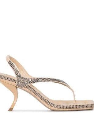 GIABORGHINI crystal-embellished 95mm sandals / curved heel slingbacks / square toe slingback sandal / toe post evening footwear / FARFETCH / glittering summer occasion shoes - flipped