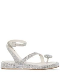 GIABORGHINI crystal-embellished open-toe sandals / glittering toe post sandal / shimmering ankle strap flats / glamorous summer shoes / womens luxe footwear / FARFETCH