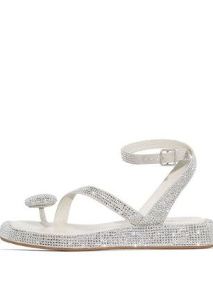 GIABORGHINI crystal-embellished open-toe sandals / glittering toe post sandal / shimmering ankle strap flats / glamorous summer shoes / womens luxe footwear / FARFETCH - flipped