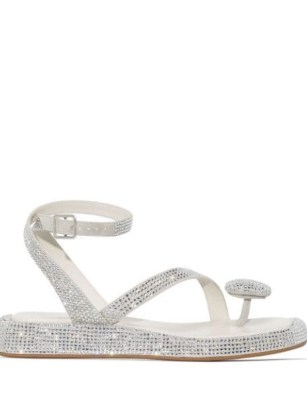 GIABORGHINI crystal-embellished open-toe sandals / glittering toe post sandal / shimmering ankle strap flats / glamorous summer shoes / womens luxe footwear / FARFETCH