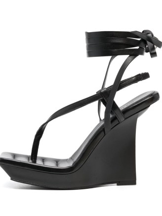 GIABORGHINI 130mm open-toe wedge sandals | strappy black leather high wedged heels | square toe wedges | womens designer footwear at FARFETCH - flipped