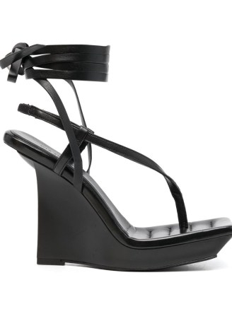 GIABORGHINI 130mm open-toe wedge sandals | strappy black leather high wedged heels | square toe wedges | womens designer footwear at FARFETCH