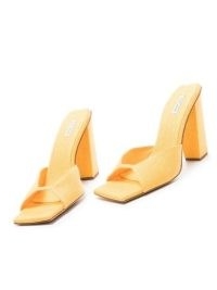 GIABORGHINI x RHW Rosie yellow leather square-toe sandals / rosie huntington-whiteley block heels / women’s designer celebrity inspired footwear at FARFETCH