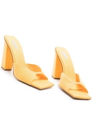 GIABORGHINI x RHW Rosie yellow leather square-toe sandals / rosie huntington-whiteley block heels / women’s designer celebrity inspired footwear at FARFETCH - flipped
