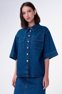 ALIGNE GIANA SHORT SLEEVE DENIM SHIRT | women’s blue organic cotton oversized shirts