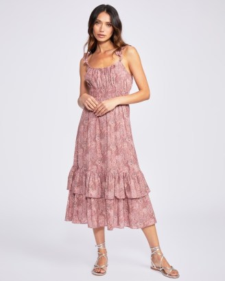 PAIGE Gisela Dress Muted Brick Multi / floral ruffled shoulder strap dresses / ruffle hem / smocked waist / womens feminine summer fashion - flipped