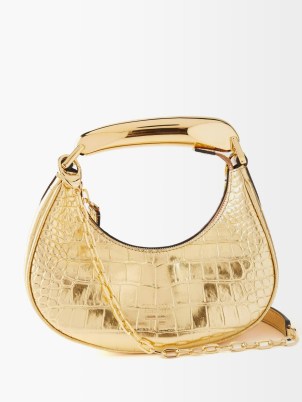 TOM FORD Bianca mini metal-handle leather shoulder bag ~ small luxe metallic croc effect bags ~ luxury designer crocodile embossed handbags ~ MATCHESFASHION