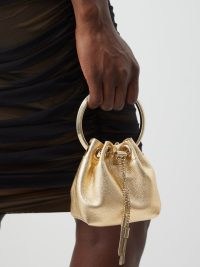 JIMMY CHOO Bon Bon micro metallic gold-leather bucket bag ~ small luxe occasion bags – occasion handbags