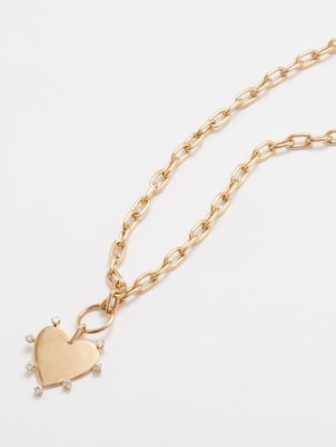 ZOË CHICCO Heart diamond & 14kt gold necklace ~ women’s luxe pendant necklaces ~ cable chain ~ hearts and diamonds ~ MATCHESFASHION fine jewellery ~ luxury pendants - flipped