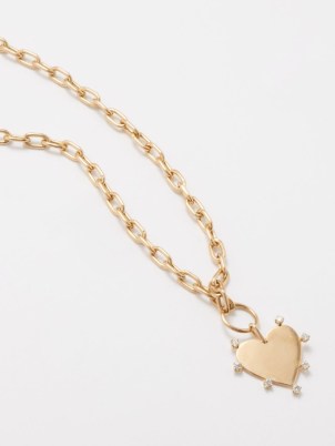 ZOË CHICCO Heart diamond & 14kt gold necklace ~ women’s luxe pendant necklaces ~ cable chain ~ hearts and diamonds ~ MATCHESFASHION fine jewellery ~ luxury pendants