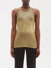 TOM FORD Laminated cashmere-blend tank top ~ women’s gold vest tops ~ womens luxe designer tanks ~ MATCHESFASHION ~ luxury knitwear