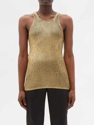 TOM FORD Laminated cashmere-blend tank top ~ women’s gold vest tops ~ womens luxe designer tanks ~ MATCHESFASHION ~ luxury knitwear - flipped