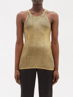 TOM FORD Laminated cashmere-blend tank top ~ women’s gold vest tops ~ womens luxe designer tanks ~ MATCHESFASHION ~ luxury knitwear