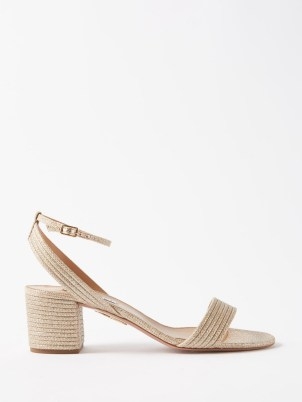 AQUAZZURA Sundance 50 metallic-cord sandals ~ gold textured block heel sandal ~ women’s designer footwear ~ MATCHESFASHION - flipped