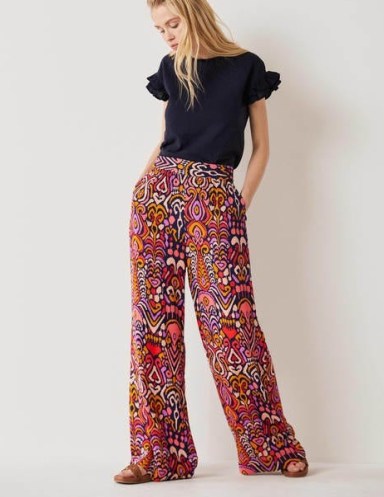 Boden Grace Crinkle Wide Leg Trouser – women’s printed summer trousers ~ womens fashion with bold prints - flipped