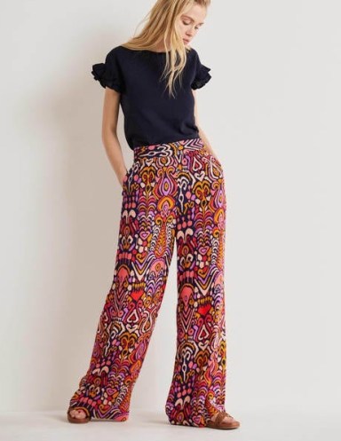 Boden Grace Crinkle Wide Leg Trouser – women’s printed summer trousers ~ womens fashion with bold prints