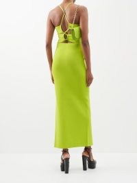 GALVAN Claudia cut-out knit dress – lime green strappy cutout dresses – split hem occasion clothes – open back detail party fashion – MATCHESFASHION