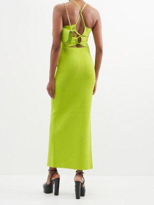GALVAN Claudia cut-out knit dress – lime green strappy cutout dresses – split hem occasion clothes – open back detail party fashion – MATCHESFASHION - flipped