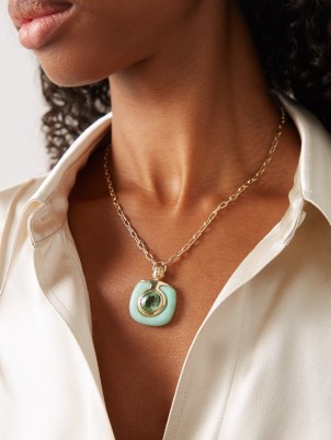 RETROUVAI Impetus tourmaline, opal & 14kt gold necklace / luxury statement pendant necklaces / women’s fine jewellery at MATCHESFASHION / beautiful green pendants / womens luxe jewelry